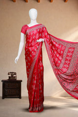 Royal Pink Modal Silk Saree with Ajrakh Block Print & Mirror Work