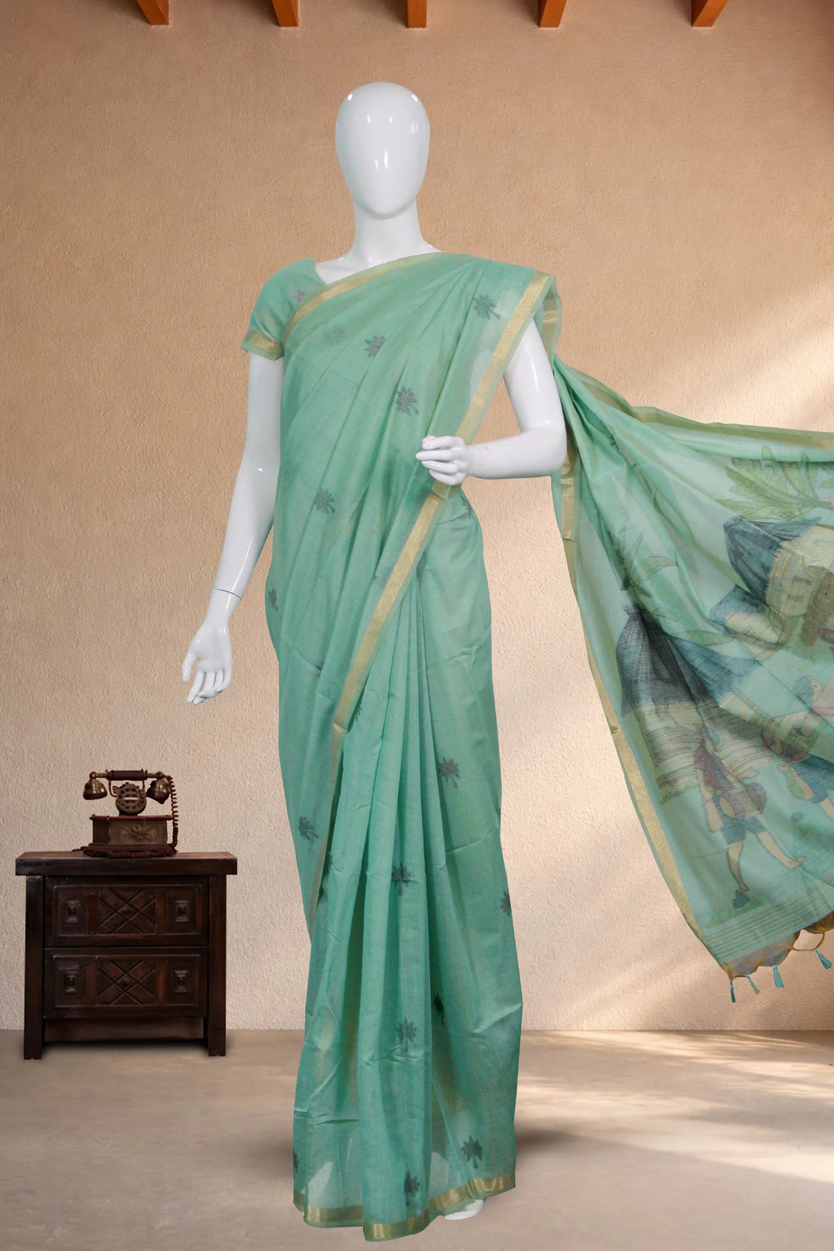 Turquoise Green Mul-Chanderi