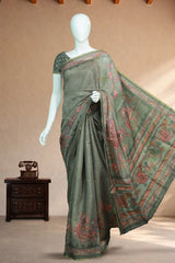 Olive Geen Linen with Floral Print