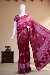 Wine Printed Cotton Saree