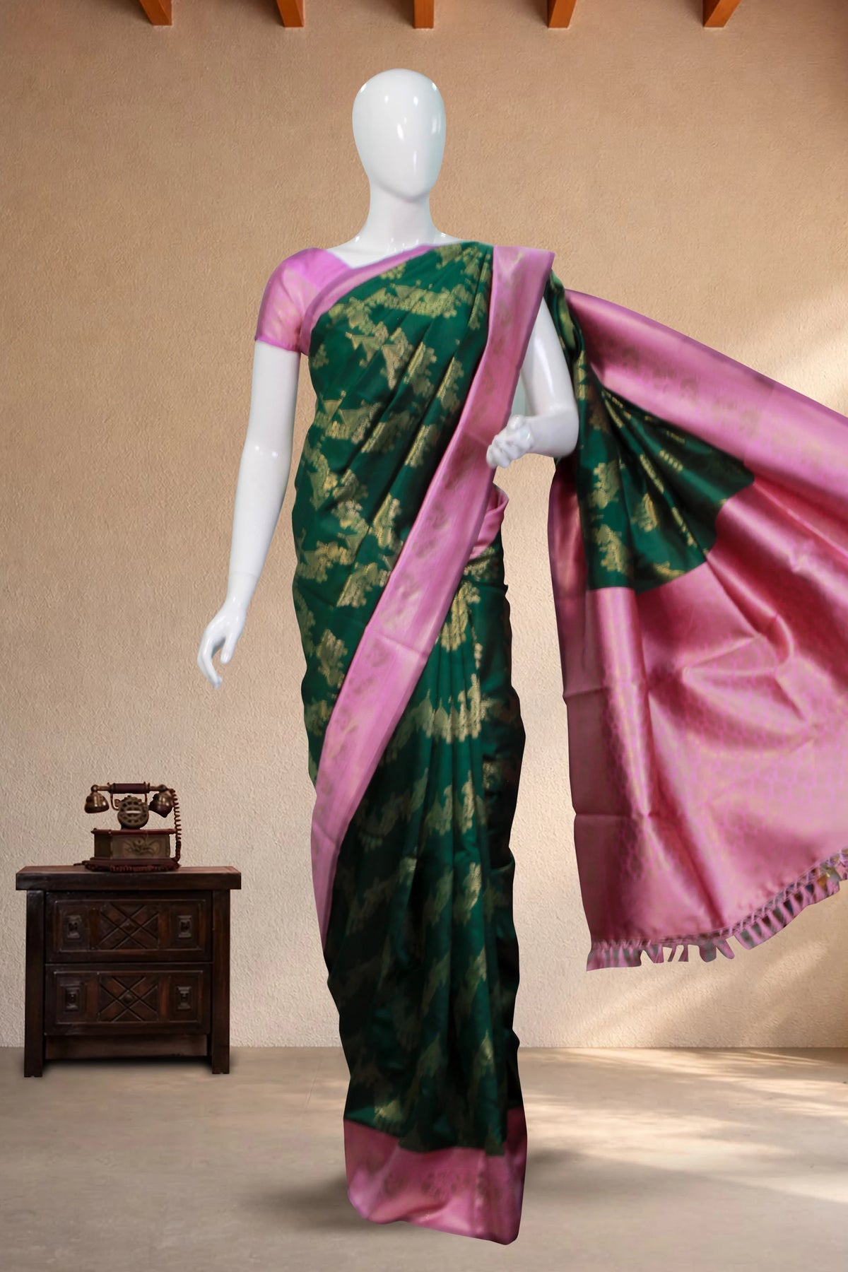 Green Semi-Banaras Silk