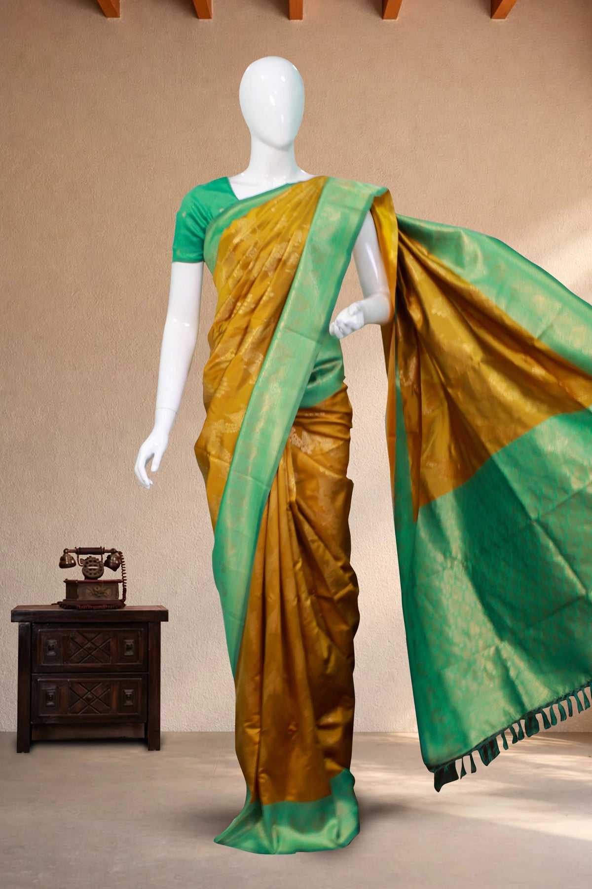 Mustard Yellow Semi-Banaras Silk
