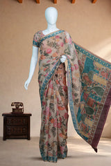Brown-Tan Linen Chanderi