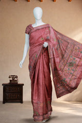 Terracotta Red Linen with Floral Print