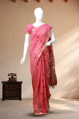 Baby Pink Tissue Silk with Paithani Print