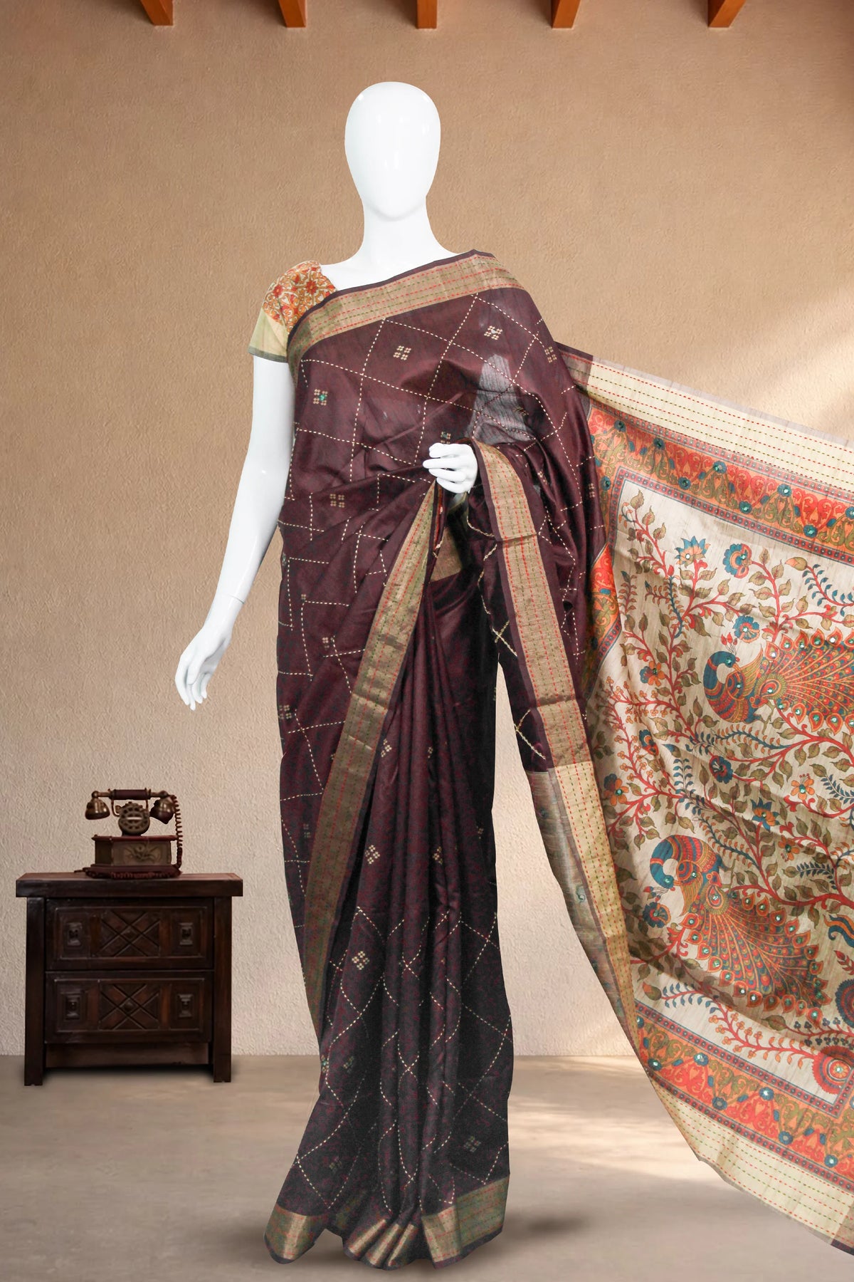 Chocolate Brown Tussar Silk