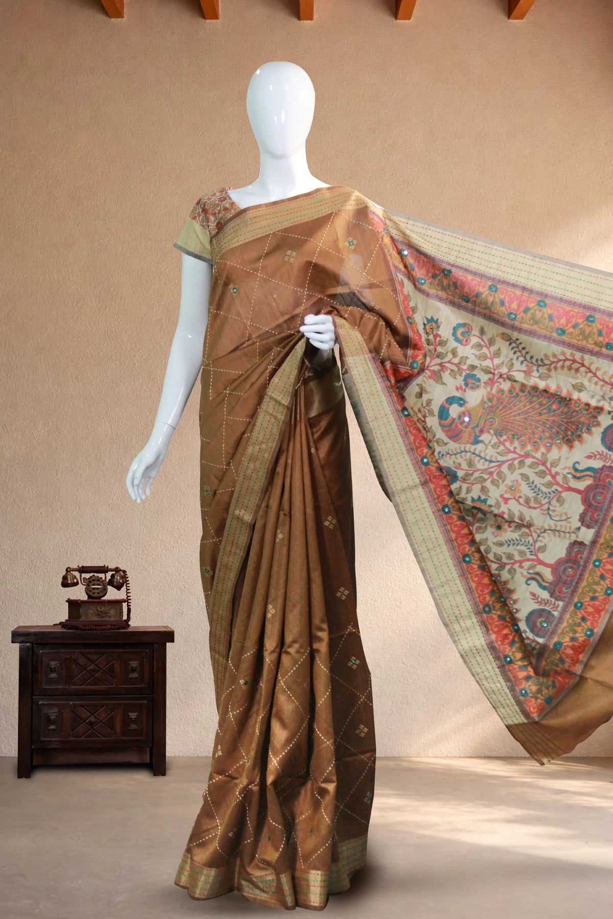 Coffee Brown Tussar Silk