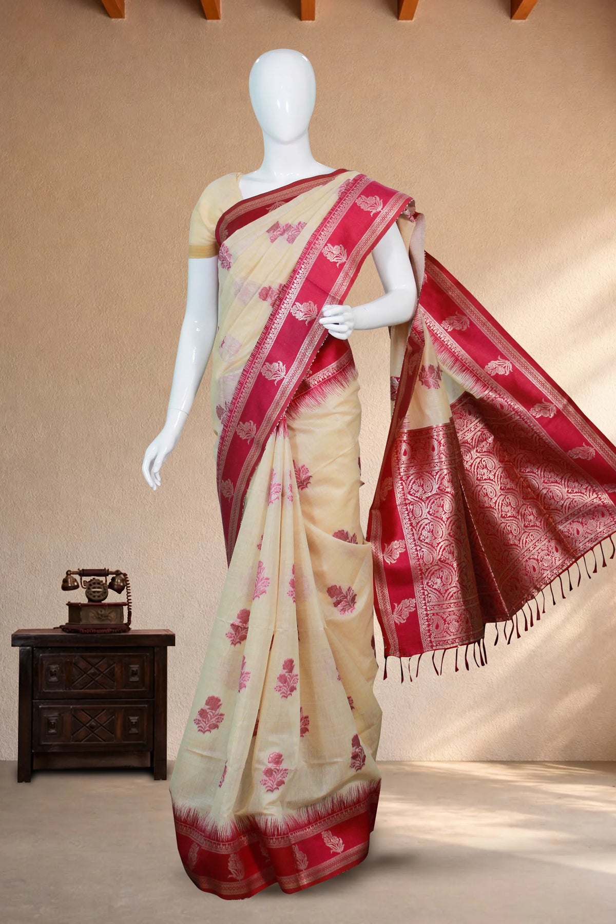 Magenta Red Tussar Silk