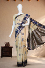 Navy Blue Tussar Silk