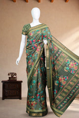 Olive Green Jute Silk