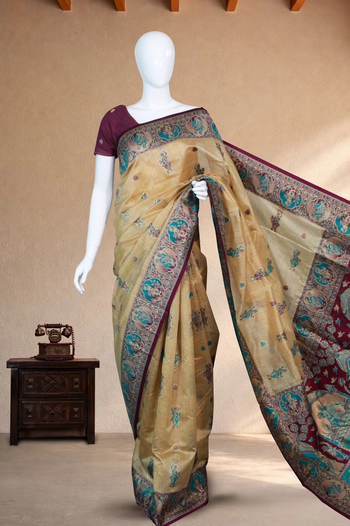 Narrative Motif Purple Tussar Silk