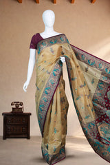 Narrative Motif Purple Tussar Silk