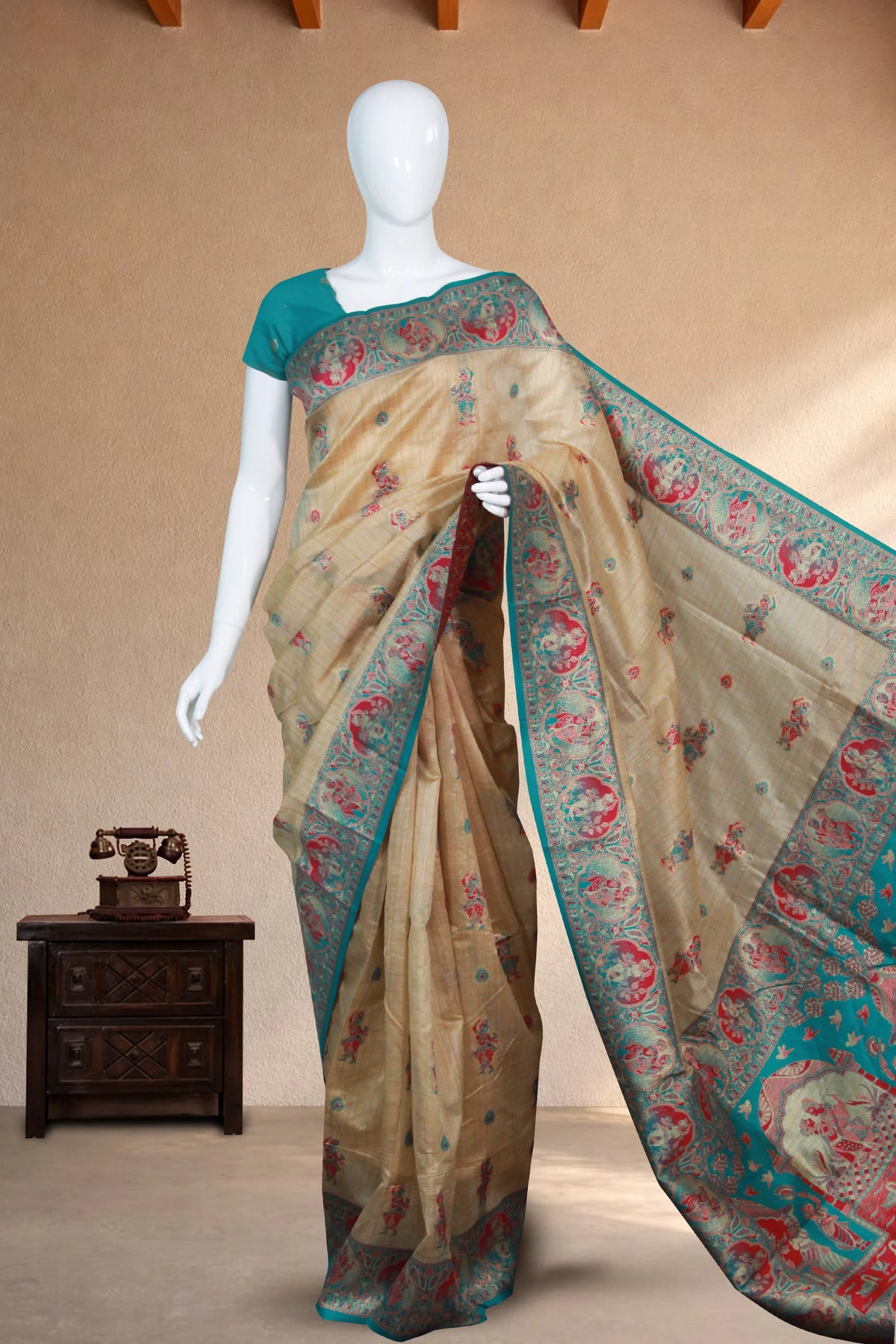 Turquoise Blue Tussar Silk