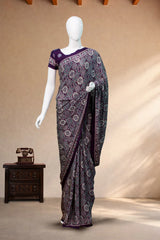 Violet Modal Silk (Mirror Work) with Ajrakh Block Print