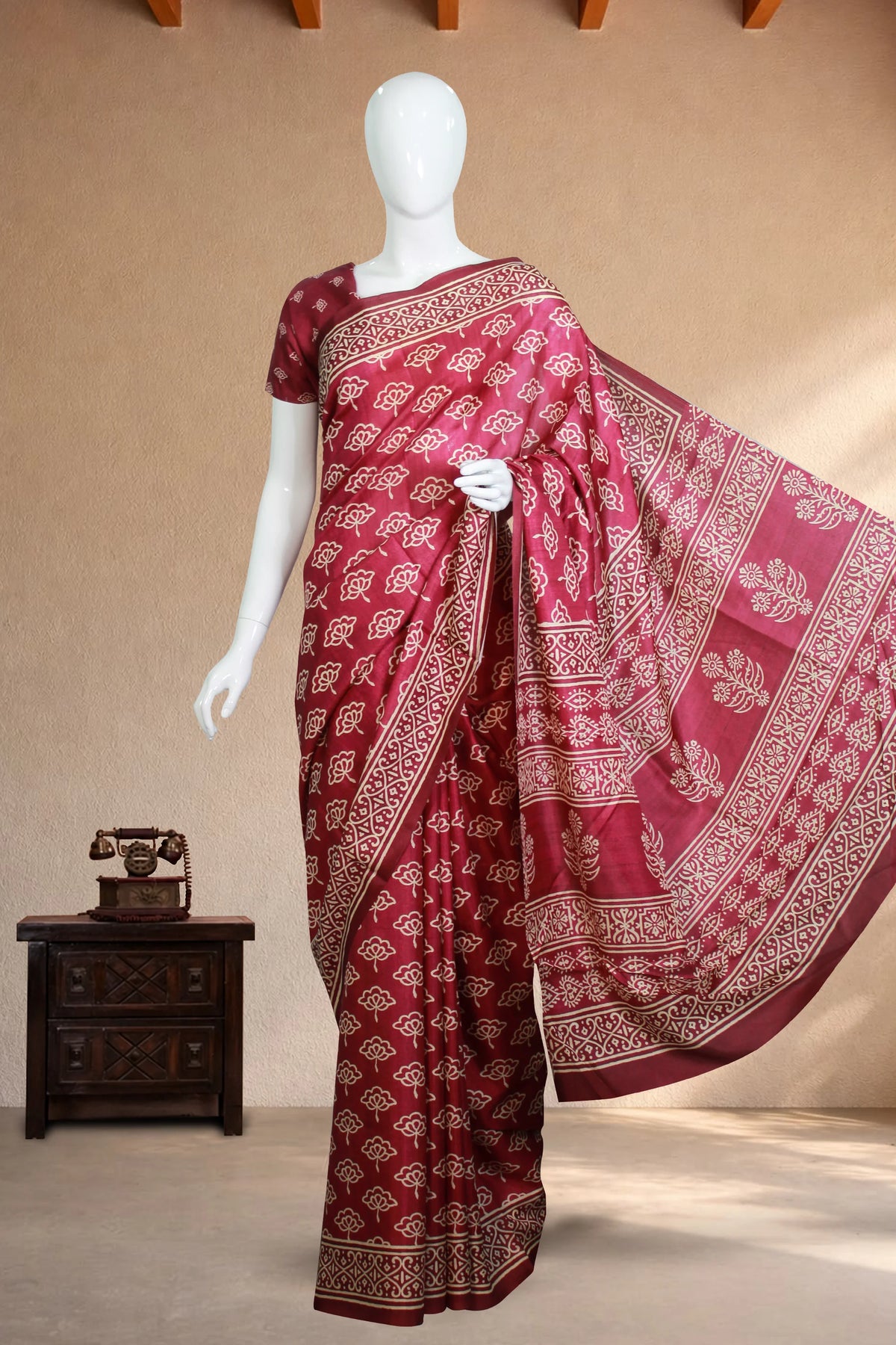 Mulberry Red Viscose Chanderi