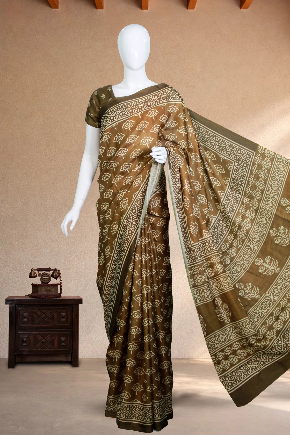 Olive Green Viscose Chanderi