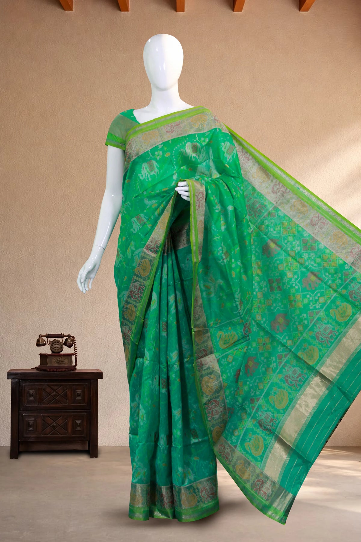 Parrot Green Zari Kota Cotton