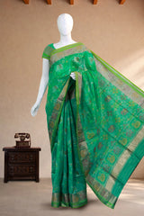 Parrot Green Zari Kota Cotton
