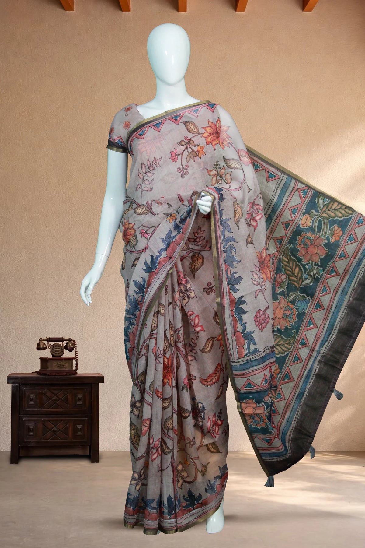 Ivory Brown Linen Chanderi
