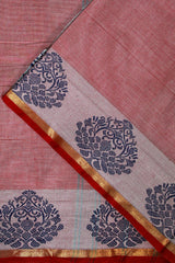Mauve Pink Block Print Pure Cotton Saree (Without Blouse)