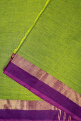 Plain Parrot Green Pure Cotton Saree (Without Blouse)
