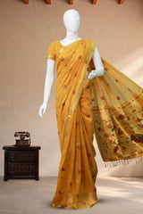 Golden Tissue Silk with Paithani Print