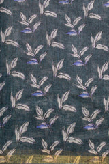 Dark Grey Linen with birds and floral print