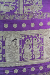 Rich Purple Maheswari Silk Saree with Mythological Kalamkari Print