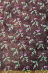 Mocha Brown Linen with birds and floral print