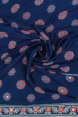 Navy Blue Modal Silk (Mirror Work) with Ajrakh Block Print