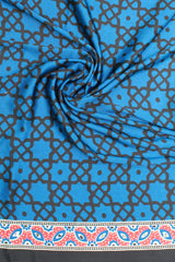 Peacock Blue Modal Silk (Mirror Work) with Ajrakh Block Print