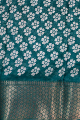 Peacock Blue Printed Cotton Saree