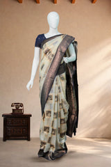 Navy Blue Tissue Cotton/Kerala Kasavu