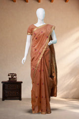 Chocolate Brown Tissue Silk with Paithani Print