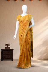 Golden Tissue Silk with Paithani Print