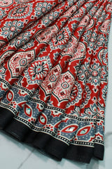 Brick Red Modal Silk (Mirror Work) with Ajrakh Block Print