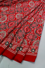 Cherry Red Modal Silk (Mirror Work) with Ajrakh Block Print