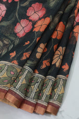 Greenish Black Linen Chanderi
