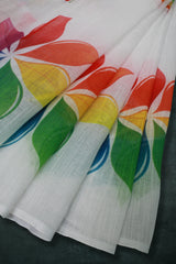 White Linen Cotton with Floral Print