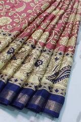 Mauve Pink Maheswari Cotton with Floral Kalamkari Print
