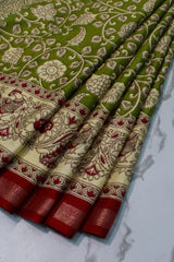 Mehendi Green Maheswari Cotton with Floral Kalamkari Print