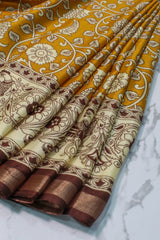 Mustard Yellow Maheswari Cotton with Floral Kalamkari Print