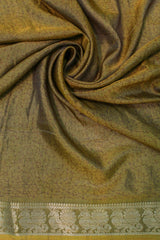 Mustard Gold Maheswari Silk Saree with Mythological Kalamkari Print
