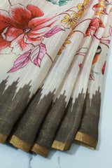 Mehendi Green Linen with birds and floral print