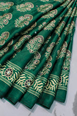 Emarald Green Modal Silk (Mirror Work) with Ajrakh Block Print