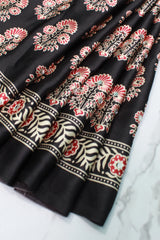 Black Modal Silk (Mirror Work) with Ajrakh Block Print