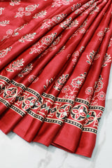 Dark Red Modal Silk with Ajrakh Block Print and Mirror work