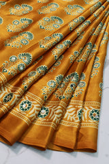 Mustard Gold Modal Silk (Mirror Work) with Ajrakh Block Print