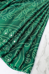 Green Moss Silk (Mirror Work) with Bandhini Print