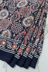Navy Blue Modal Silk (Mirror Work) with Ajrakh Block Print